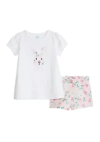 Baby Girls Graphic T-Shirt and Woven Printed Shorts Set