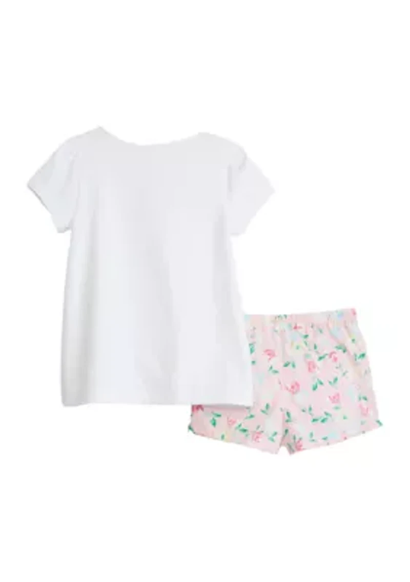 Baby Girls Graphic T-Shirt and Woven Printed Shorts Set