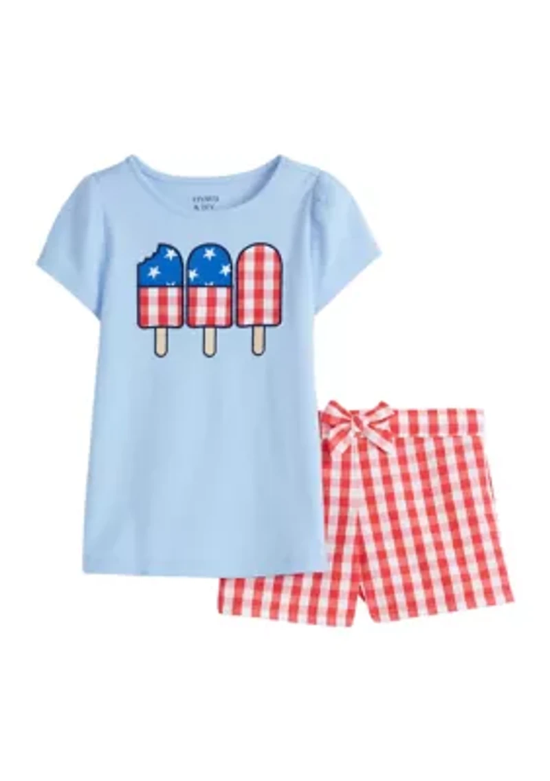 Toddler Girls Patriotic Graphic T-Shirt and Printed Shorts Set