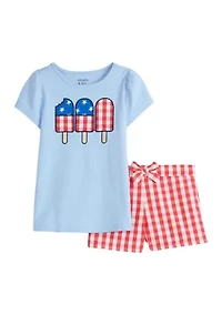 Toddler Girls Patriotic Graphic T-Shirt and Printed Shorts Set