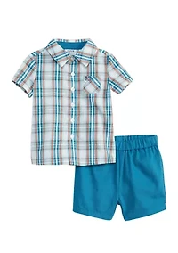 Baby Boys Short Sleeve Plaid Shirt Set