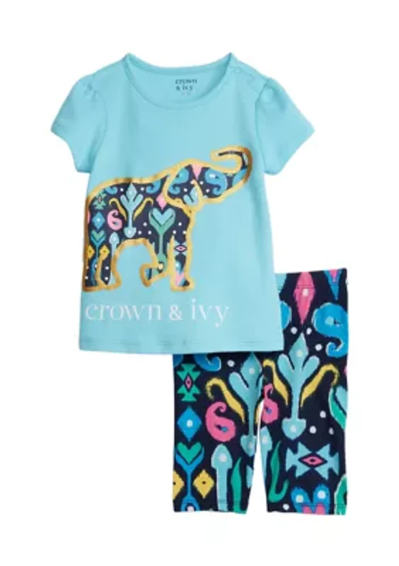 Baby Girls Short Sleeve Alpaca Shirt and Pants Set