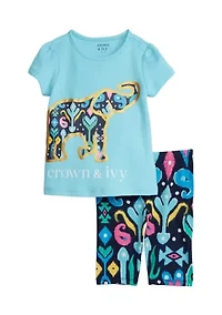 Baby Girls Short Sleeve Alpaca Shirt and Pants Set