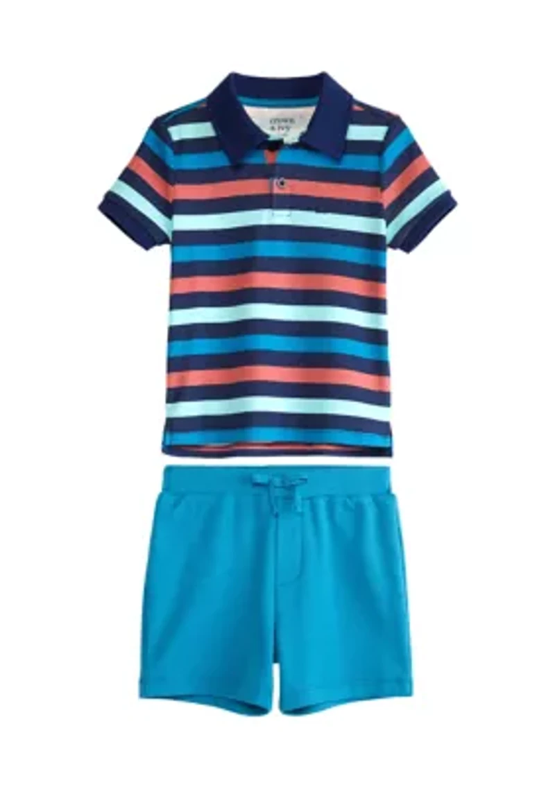 Toddler Boys Short Sleeve Polo Shirt and Shorts Set