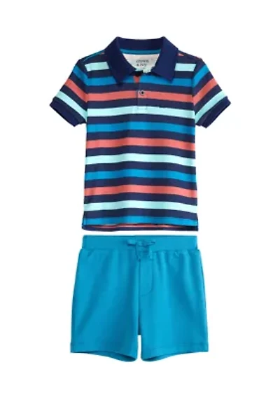 Toddler Boys Short Sleeve Polo Shirt and Shorts Set