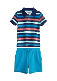 Toddler Boys Short Sleeve Polo Shirt and Shorts Set