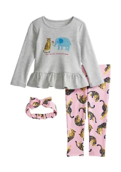 Baby Girls Long Sleeve Peplum Top and Leggings Set with Matching Headband