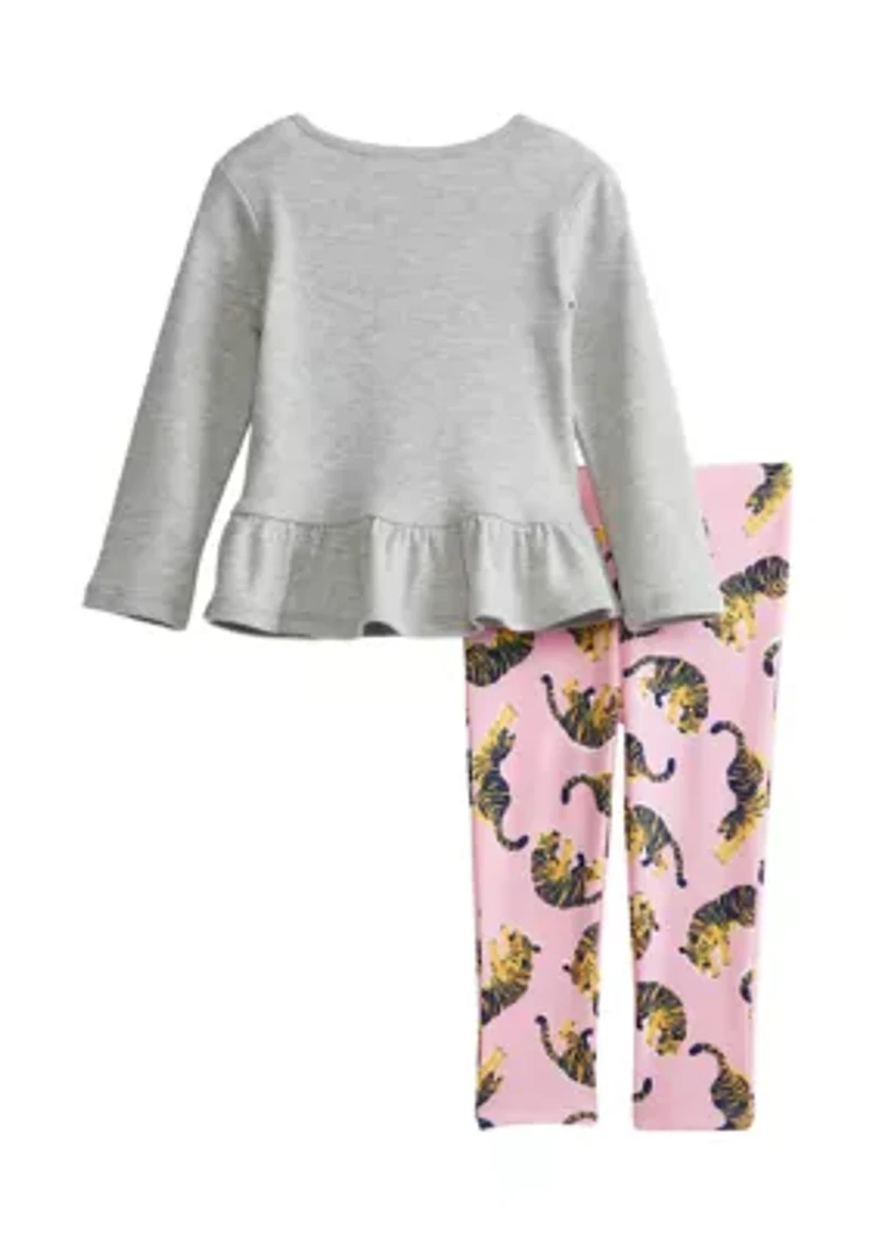 Baby Girls Long Sleeve Peplum Top and Leggings Set with Matching Headband