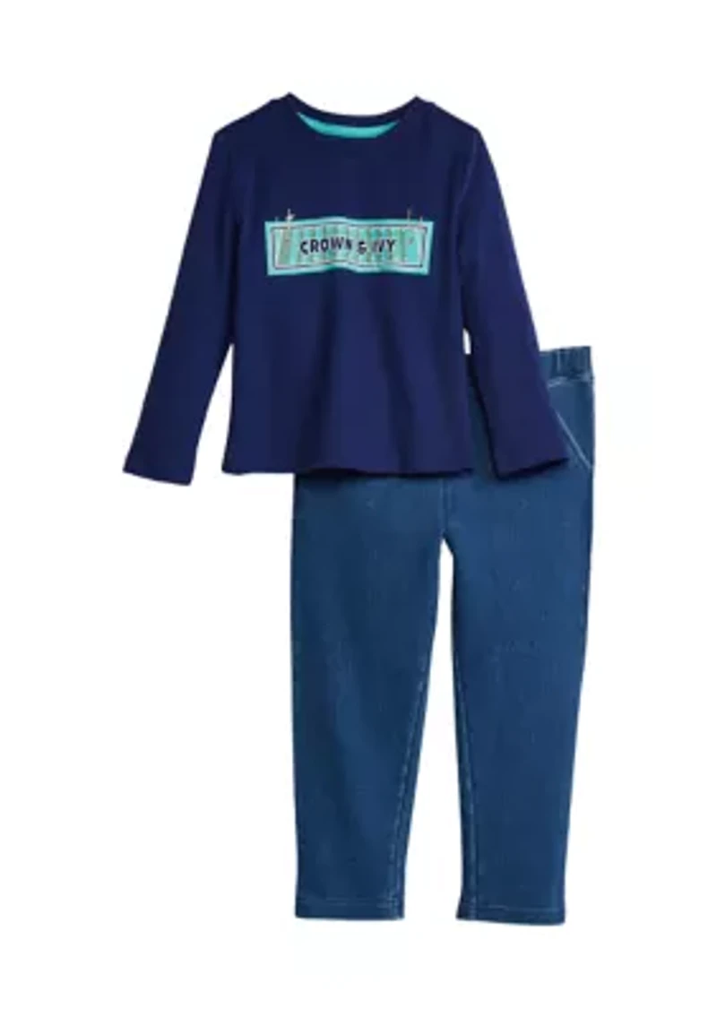 Toddler Boys Long Sleeve Graphic T-Shirt and Pants Set