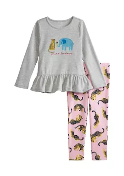 Toddler Girls Long Sleeve Peplum Top and Leggings Set