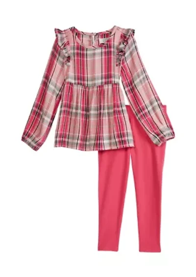 Toddler Girls Long Sleeve Ruffle Plaid Set