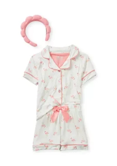 Toddler Girls Flamingo Shirt and Shorts Pajama Set with Headband