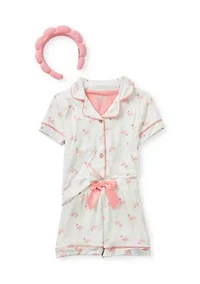 Toddler Girls Flamingo Shirt and Shorts Pajama Set with Headband