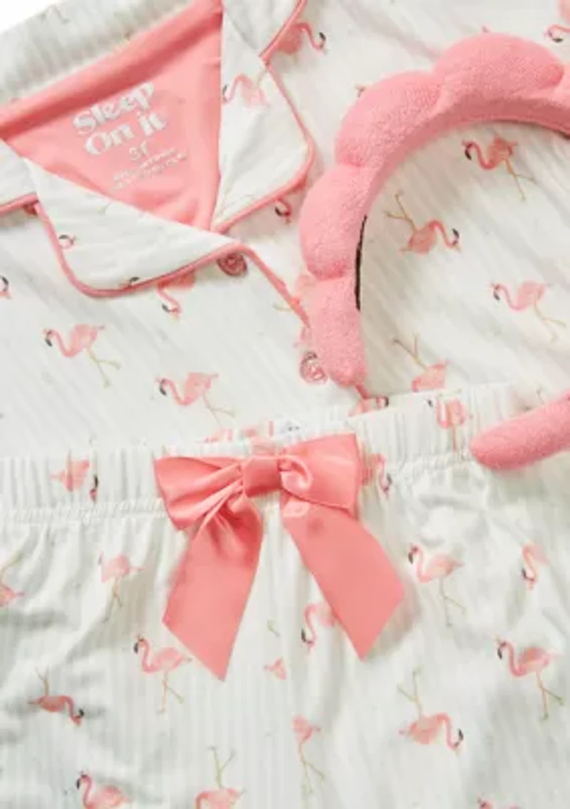 Toddler Girls Flamingo Shirt and Shorts Pajama Set with Headband