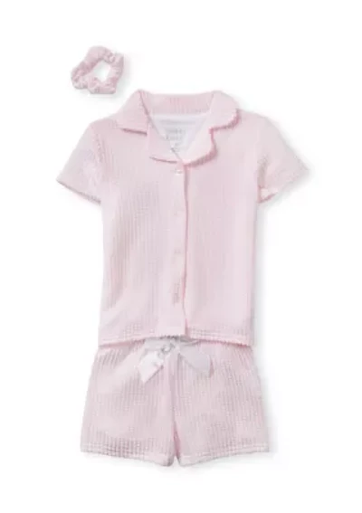 Toddler Girls Seersucker Shirt and Shorts Pajama Set with Scrunchie
