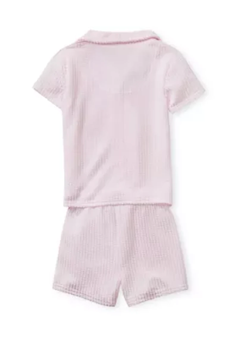 Toddler Girls Seersucker Shirt and Shorts Pajama Set with Scrunchie