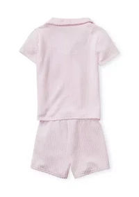 Toddler Girls Seersucker Shirt and Shorts Pajama Set with Scrunchie