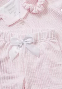 Toddler Girls Seersucker Shirt and Shorts Pajama Set with Scrunchie