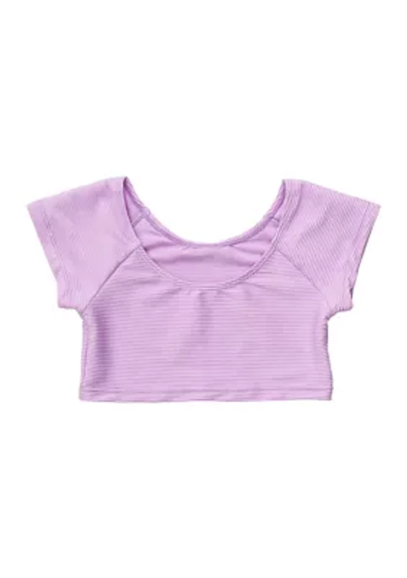 Girls Toddler Lavender Rib Crop Short Sleeve Rash Top