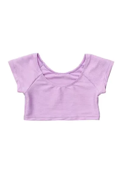 Girls Toddler Lavender Rib Crop Short Sleeve Rash Top
