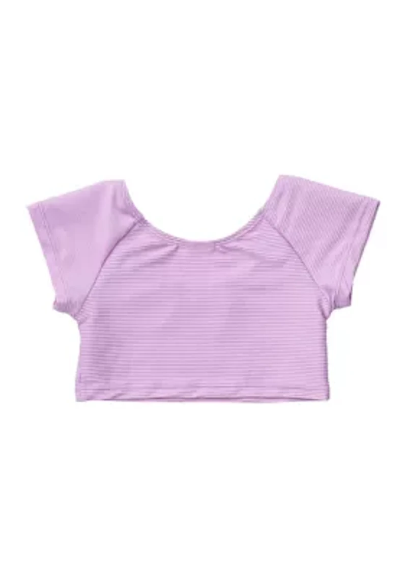 Girls Toddler Lavender Rib Crop Short Sleeve Rash Top