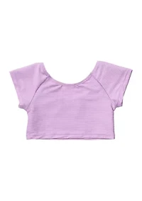 Girls Toddler Lavender Rib Crop Short Sleeve Rash Top