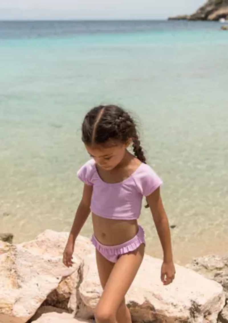 Girls Toddler Lavender Rib Crop Short Sleeve Rash Top