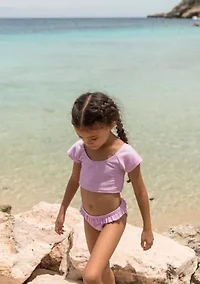 Girls Toddler Lavender Rib Crop Short Sleeve Rash Top