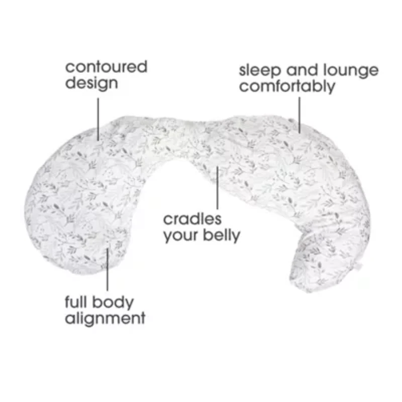 Boppy Total Body Pillow w/ Removable Pillow Cover Gray Scattered Leaves