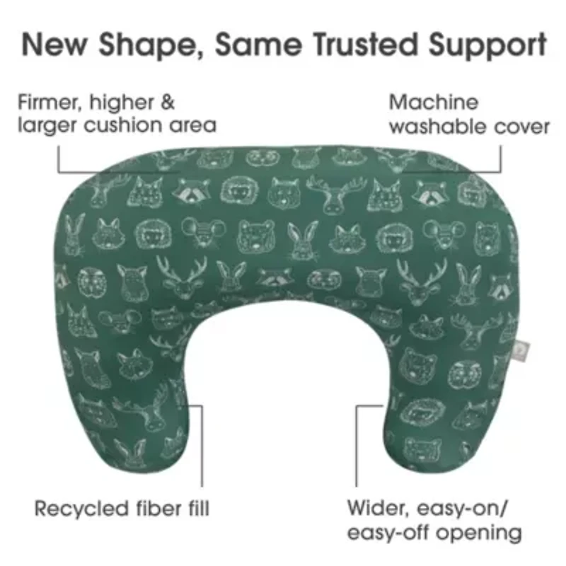 Boppy New Nursing Pillow Green Forest Animal Sketches