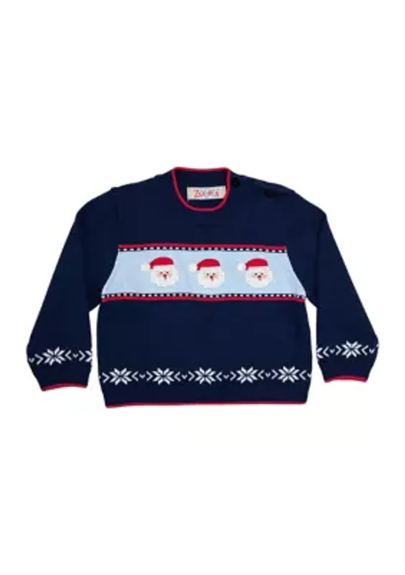 Baby Boys Snowflake and Santa Appliqué Jacquard Sweater