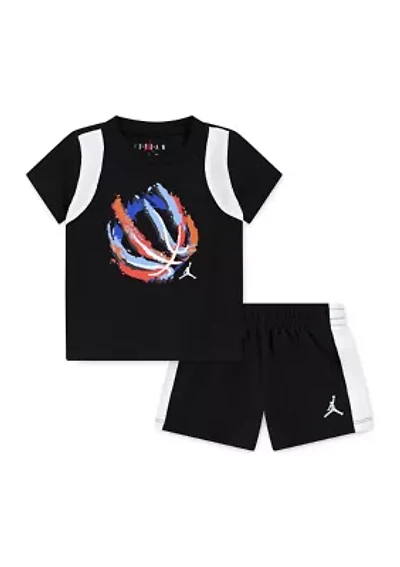 Baby Boys Basketball Fire Graphic T-Shirt and Shorts Set