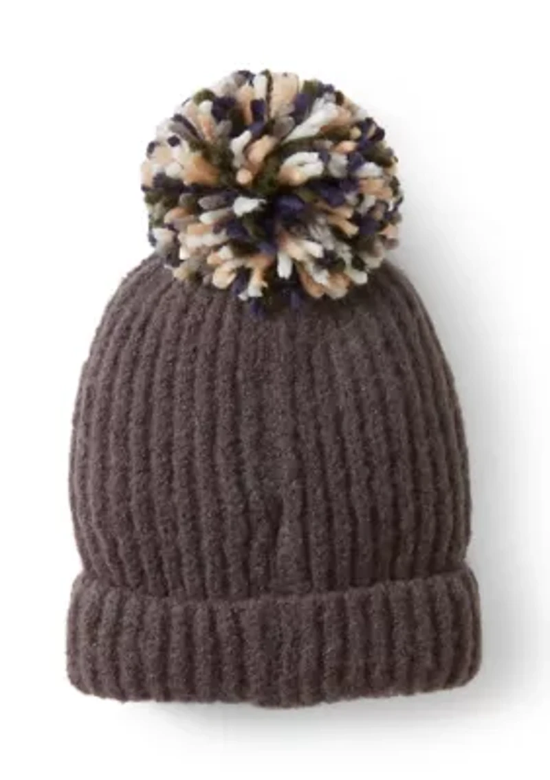 Baby Fuzzy Yarn Knit Hat and Mittens Set