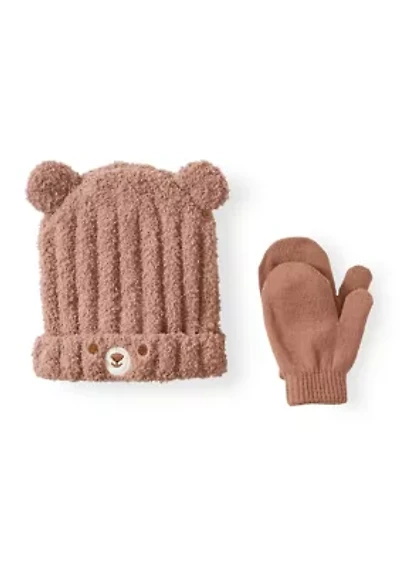 Boys Bear Hat and Mittens Set