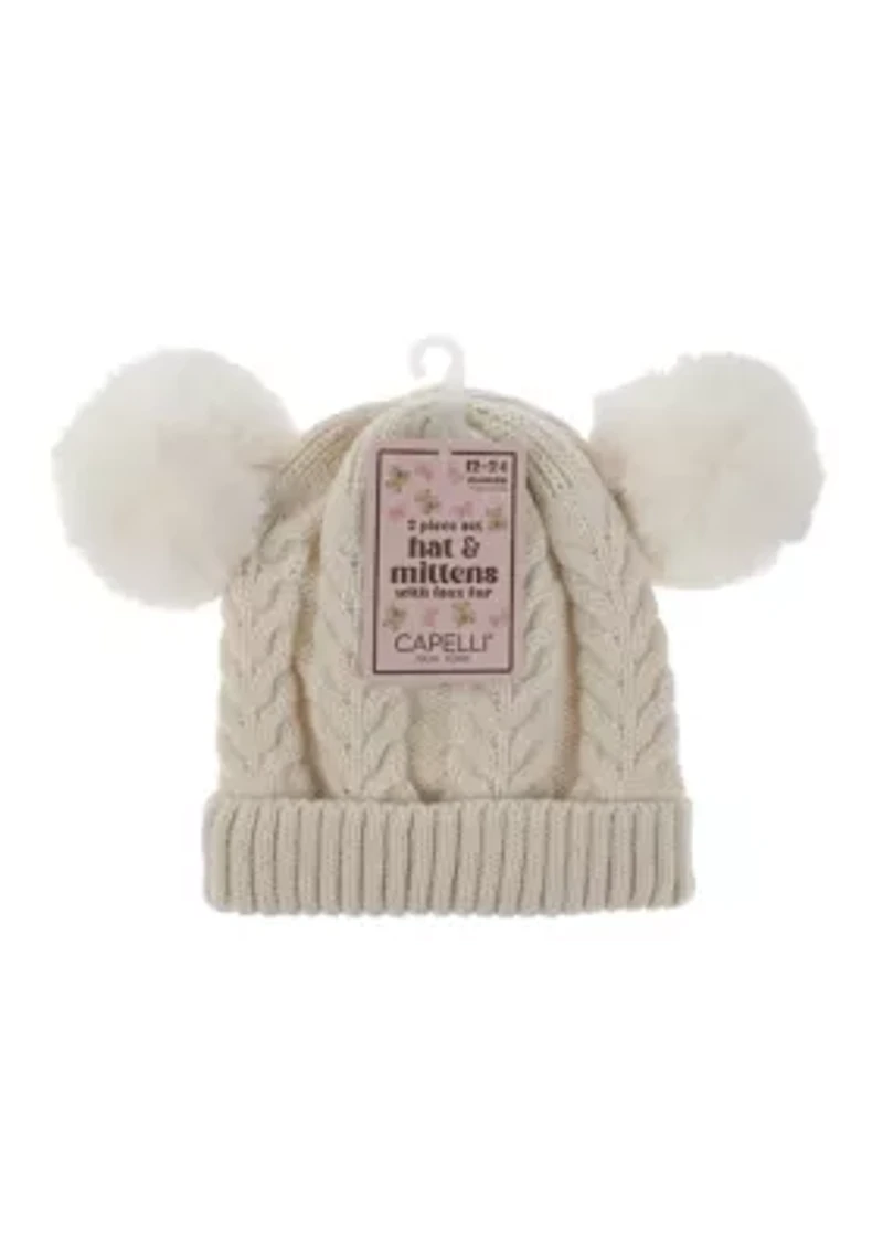Baby Girls Knit Hat and Mittens Set
