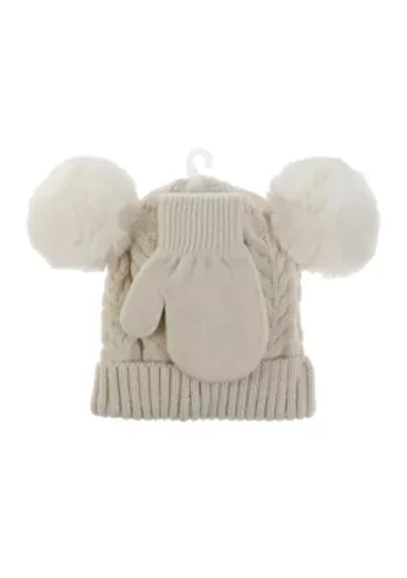 Baby Girls Knit Hat and Mittens Set