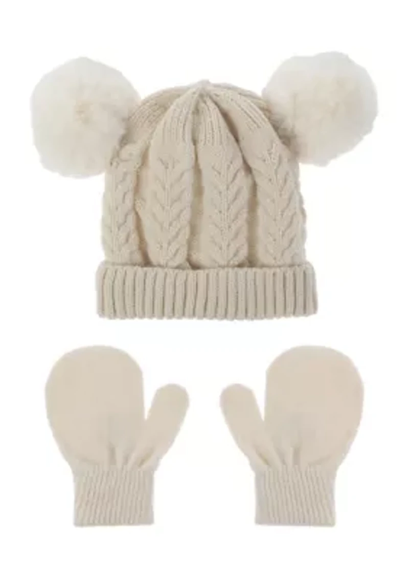 Baby Girls Knit Hat and Mittens Set