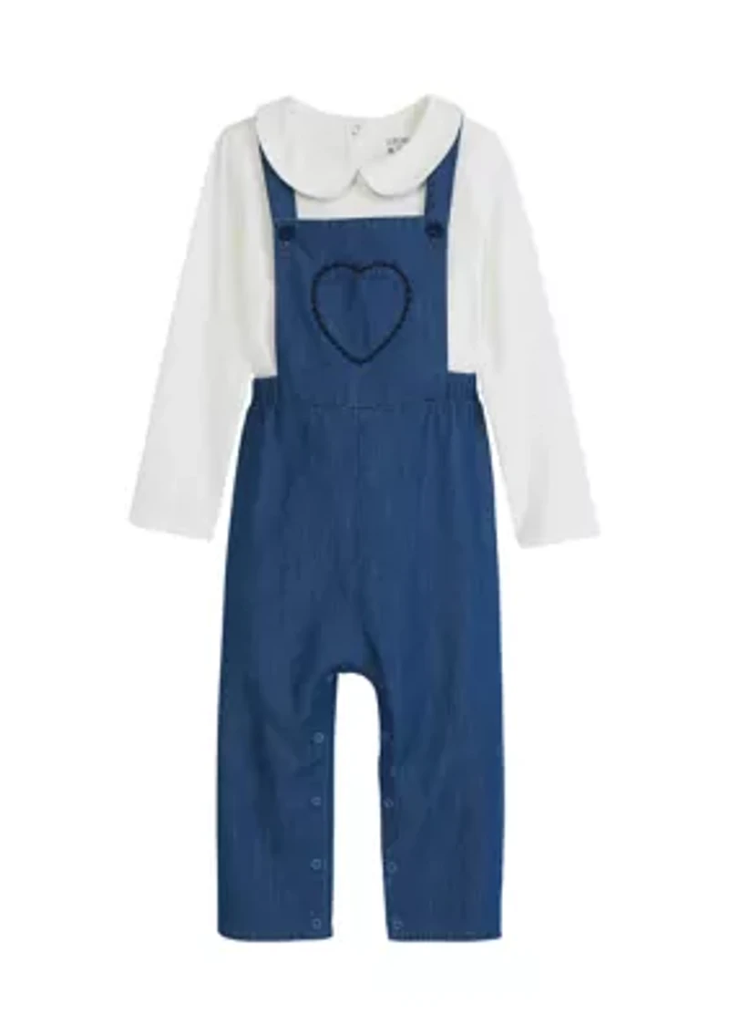 Baby Girls Chambray Overalls Set