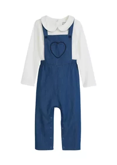 Baby Girls Chambray Overalls Set