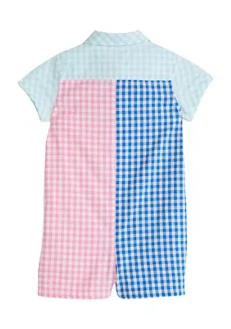 Baby Boys Color Block Gingham Romper