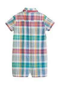 Baby Boys Short Sleeve Button Front Romper with Bow Tie