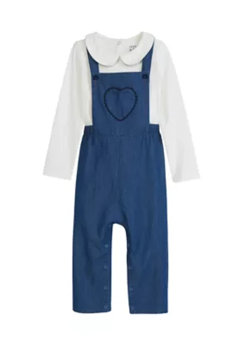 Toddler Girls Chambray Overalls Set