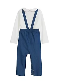 Toddler Girls Chambray Overalls Set