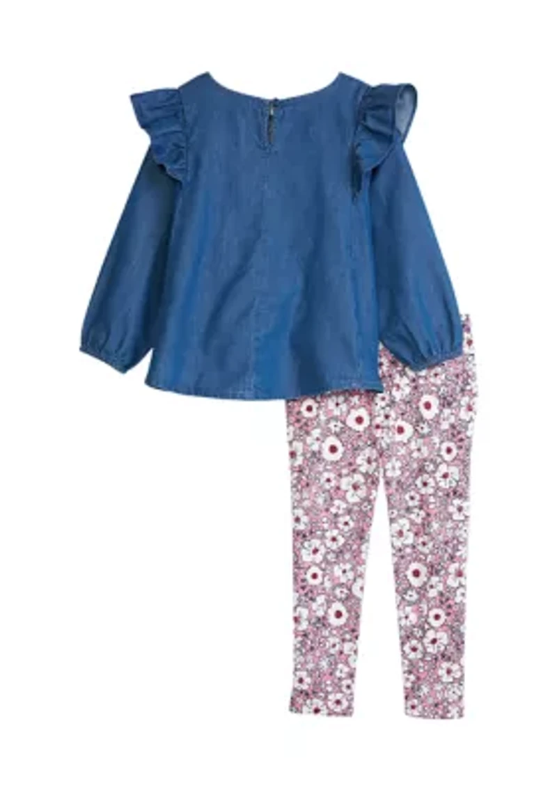 Toddler Girls Embroidered Top and Printed Leggings Set