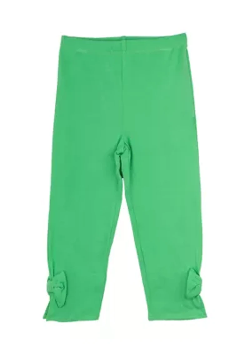 Toddler Girls Solid Green Leggings with Bow Details
