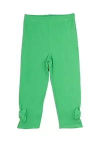 Toddler Girls Solid Green Leggings with Bow Details