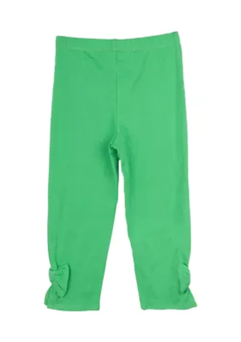 Toddler Girls Solid Green Leggings with Bow Details