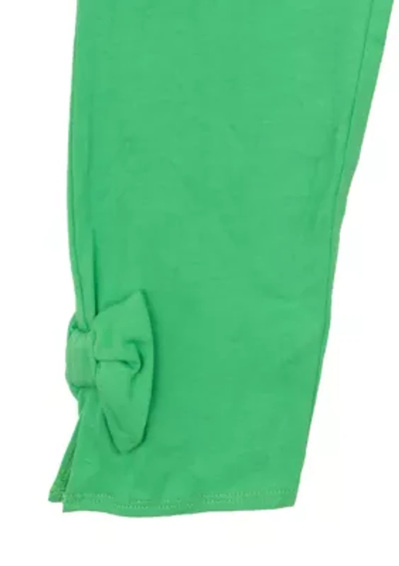 Toddler Girls Solid Green Leggings with Bow Details