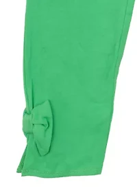 Toddler Girls Solid Green Leggings with Bow Details