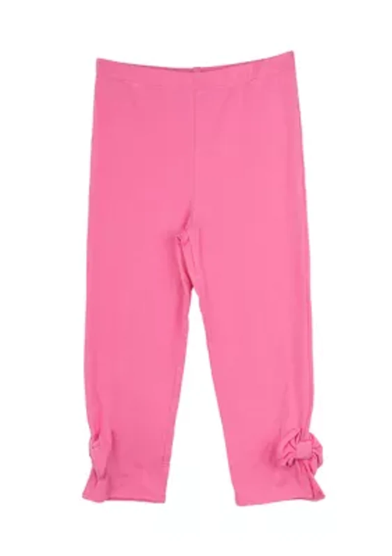 Toddler Girls Solid Pink Leggings with Bow Details